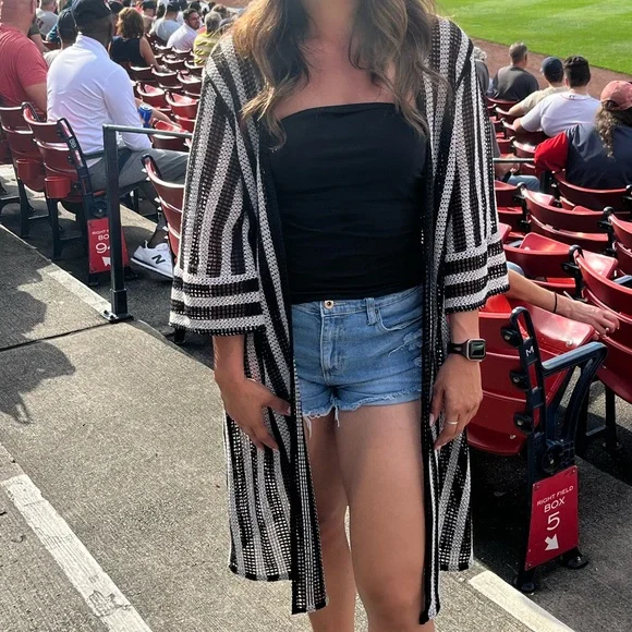 Wild Fable Black and White Open-Front Cardigan - Picture 3 of 3